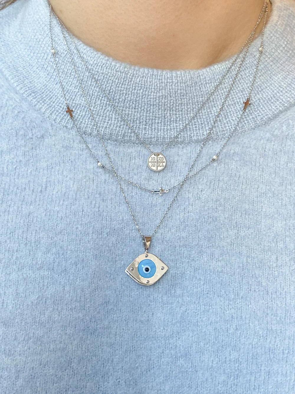 White Gold Evil Eye Charm — Hellenic Aesthetic